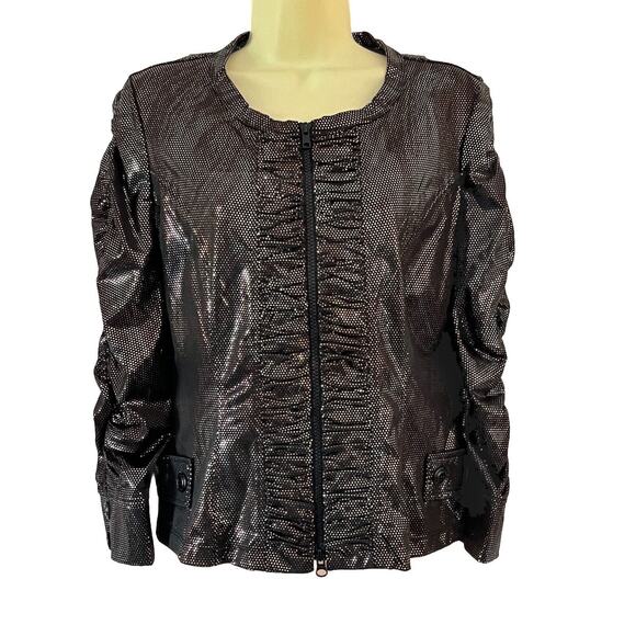 Clara Sun Woo Shiny Metallic Dot Dress Jacket Zip Up Size Medium - Picture 1 of 11